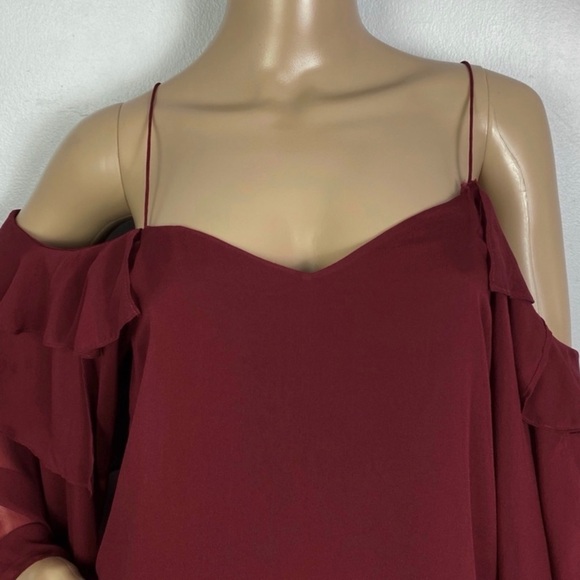 NEW HAUTE HIPPIE SILK COLD-SHOULDER RUFFLE MINI DRESS - Picture 3 of 10